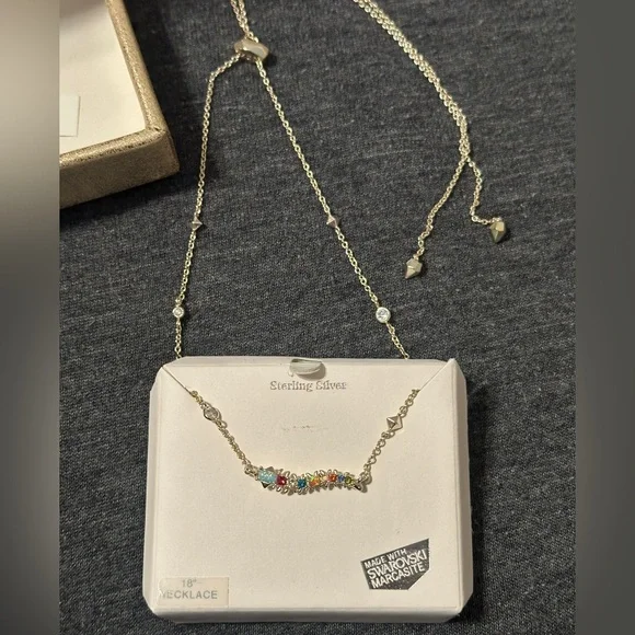 Kanishka NY Sterling Silver Necklace w Multicolor Stones & Adjustable Chain, 18” - Picture 2 of 3